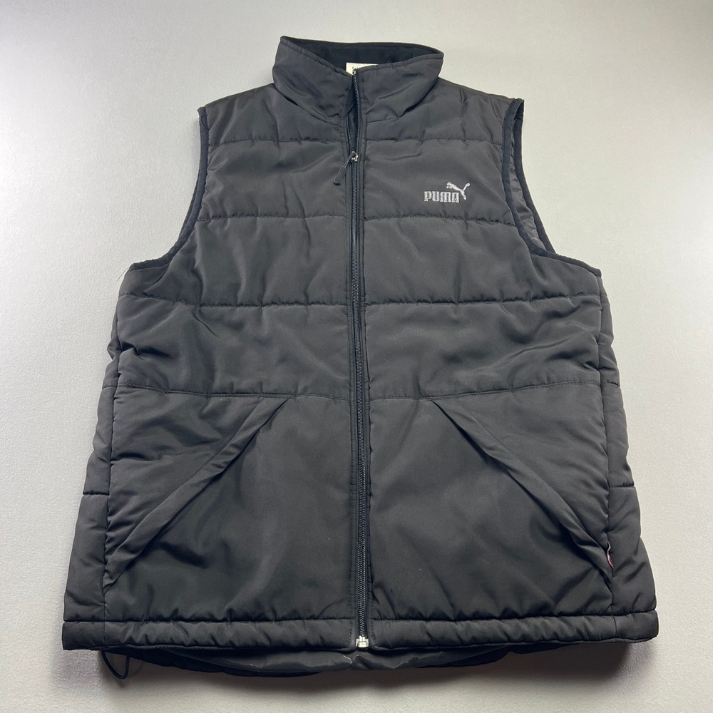 Puma Vest Mens Medium Black Lined Logo Thermal Insulated Mock Neck Full Zip